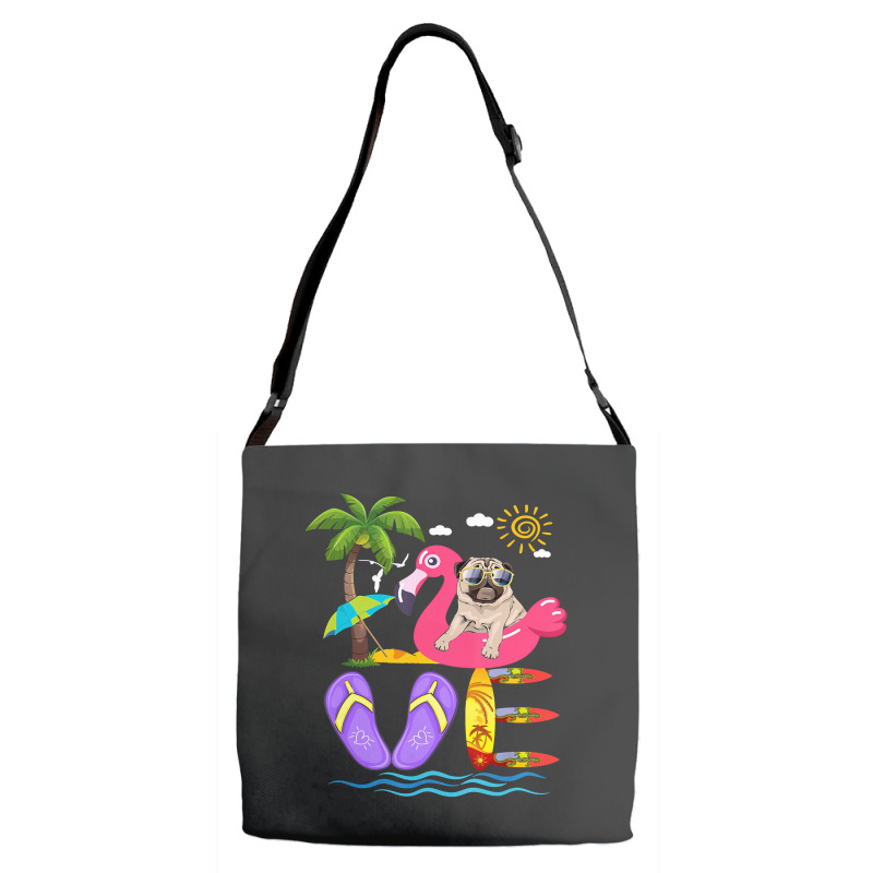 Flamingo Bird Love Summer Pug Flip Flops Flamingo Dog Pet Lover Tropic Adjustable Strap Totes | Artistshot