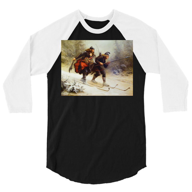 Skiing Birchlegs Crossing The Mountain With The Royal Child By Knud Be 3/4 Sleeve Shirt | Artistshot