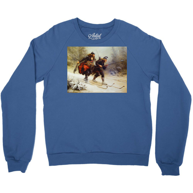 Skiing Birchlegs Crossing The Mountain With The Royal Child By Knud Be Crewneck Sweatshirt | Artistshot