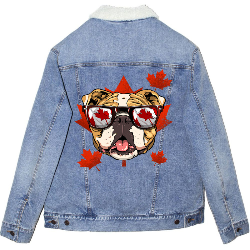 English Bulldog Dog Lover Canadian American Bulldog Maple Leaf Patriot Unisex Sherpa-Lined Denim Jacket by DEBORAHBOURSSIQUOT | Artistshot