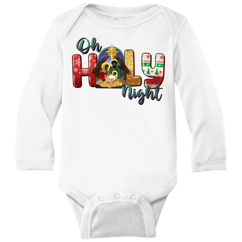 Oh Holy Night Black Holy Family Black Jesus Long Sleeve Baby Bodysuit | Artistshot