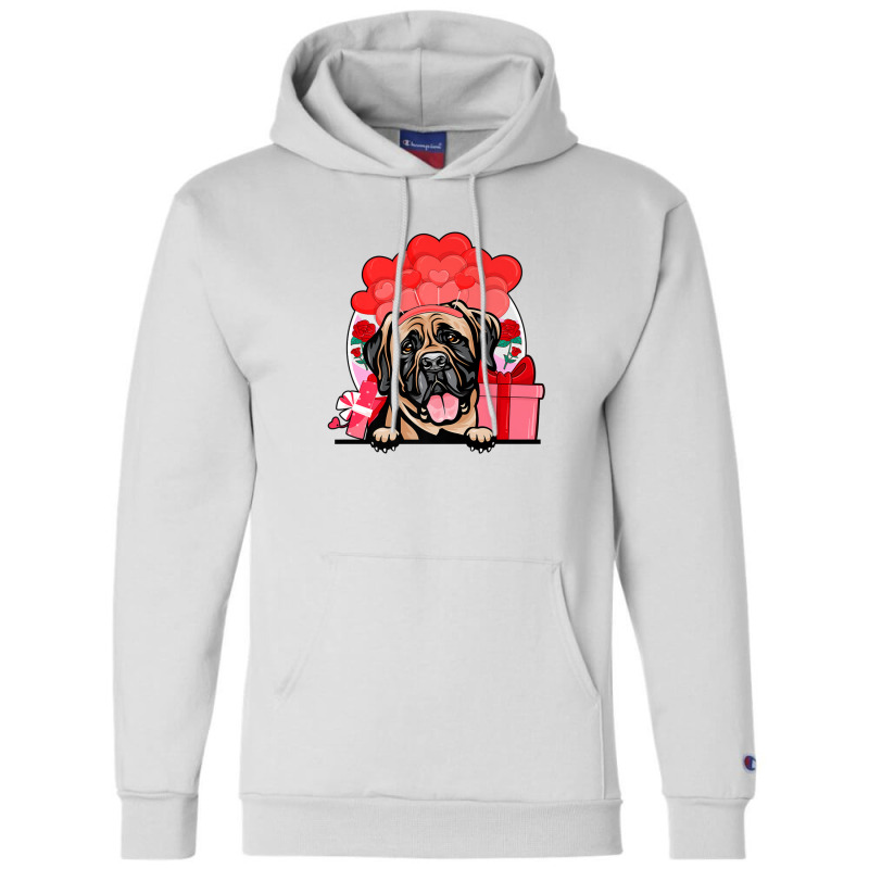 Mastiff Valentines Day Dog Hearts Balloons Flowers Champion Hoodie by martiamuracit | Artistshot