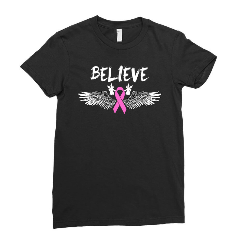 Believe Breast Cancer Angel Wing For Dark Ladies Fitted T-Shirt by autlu2024 | Artistshot