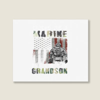 Proud Of My Grandson Is A Marine Shirt Proud Grandma Grandpa T Shirt Landscape Canvas Print | Artistshot