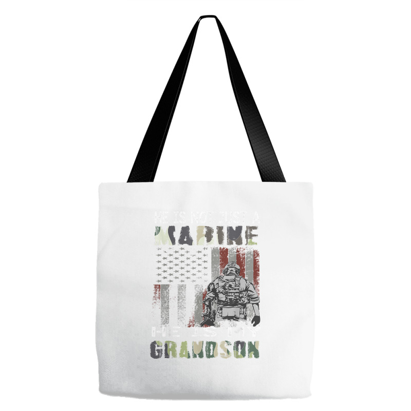 Proud Of My Grandson Is A Marine Shirt Proud Grandma Grandpa T Shirt Tote Bags | Artistshot