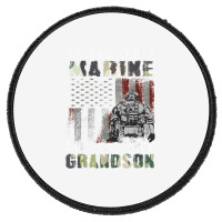 Proud Of My Grandson Is A Marine Shirt Proud Grandma Grandpa T Shirt Round Patch | Artistshot