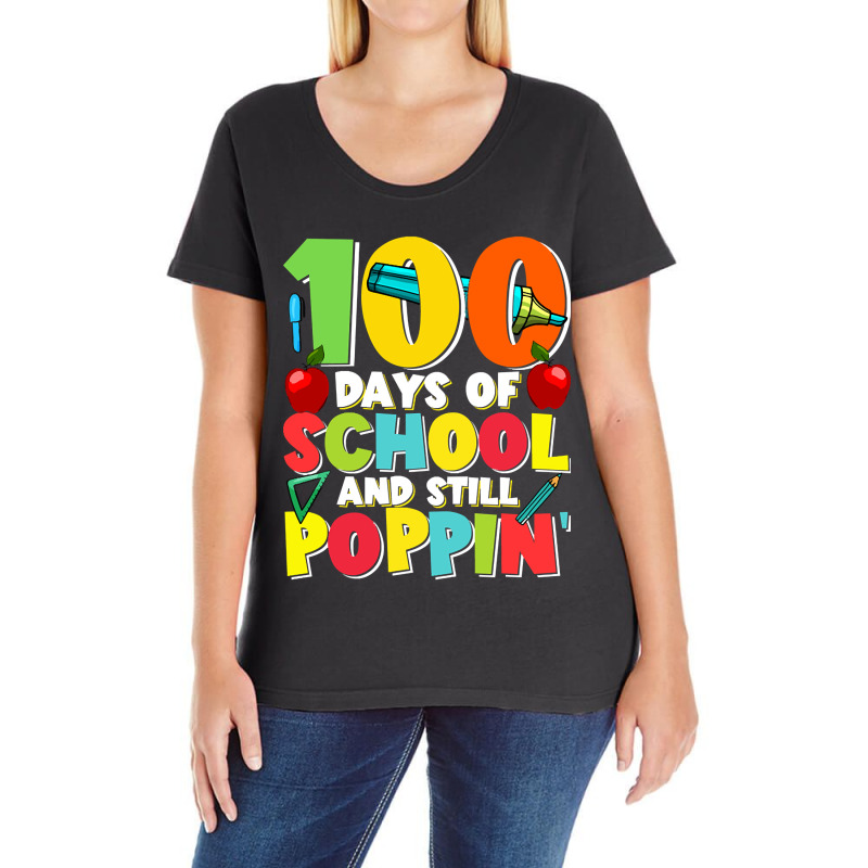 Kids100 Days Of School And Still Poppin Ladies Curvy T-Shirt by gaugebayou45 | Artistshot