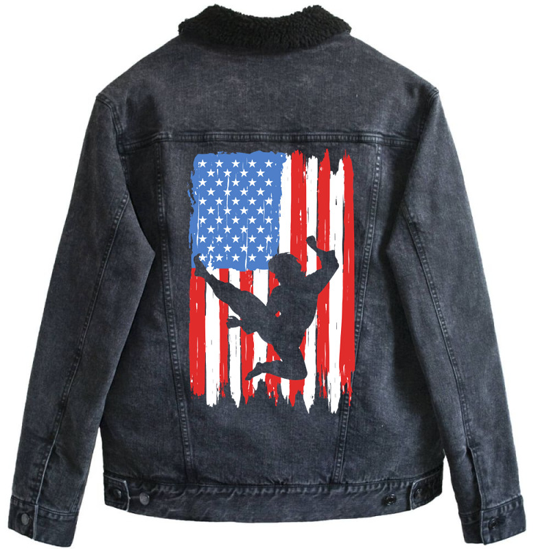 American Flag Kung Fu Graphic Unisex Sherpa-Lined Denim Jacket by dealgummy642 | Artistshot