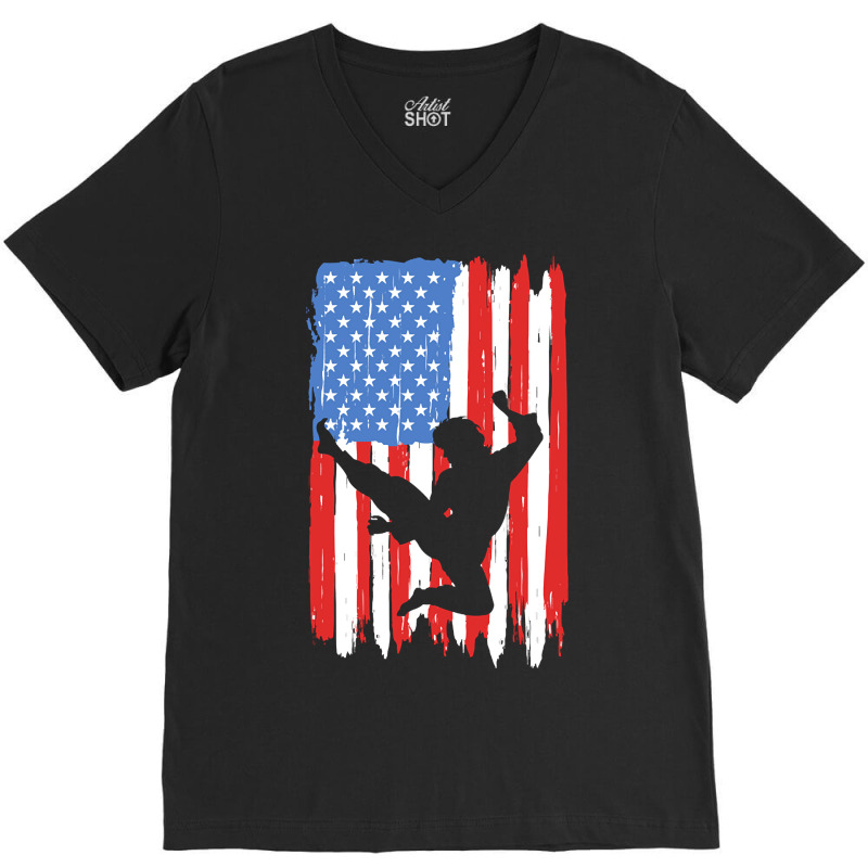 American Flag Kung Fu Graphic V-Neck Tee by dealgummy642 | Artistshot