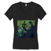 Acadia National Park Mount Desert Island Maine Satellite Image Women's V-neck T-shirt | Artistshot