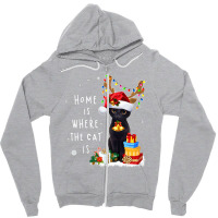 Black Cat Home Is Where The Cat Is Christmas Kitty Kitten Zipper Hoodie | Artistshot