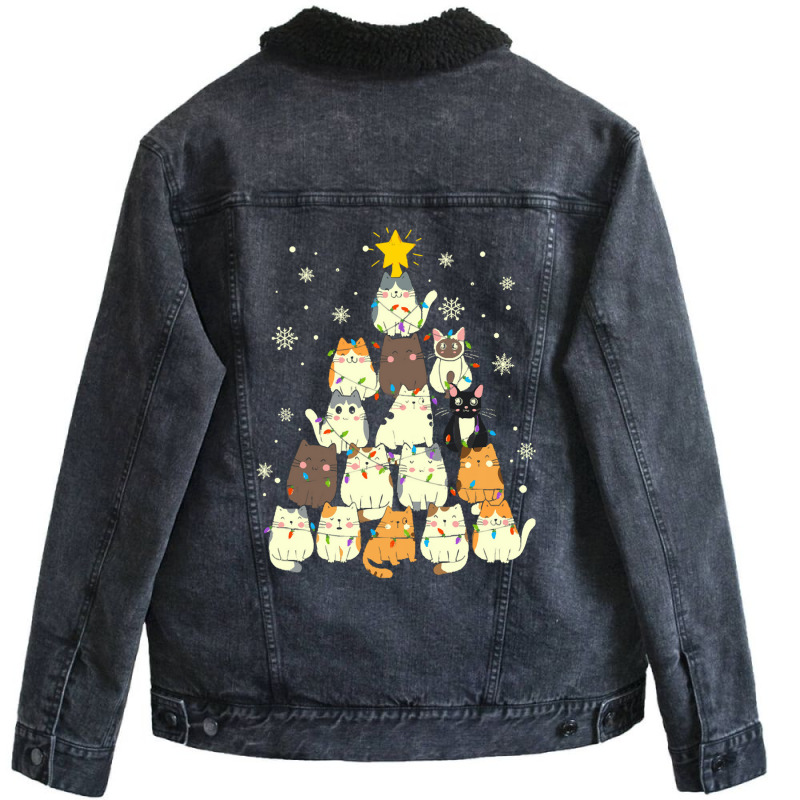 Cat Christmas Tree Christmas Cat Tree   Cat Lover Christmas Unisex Sherpa-lined Denim Jacket | Artistshot