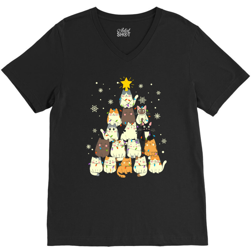 Cat Christmas Tree Christmas Cat Tree   Cat Lover Christmas V-neck Tee | Artistshot