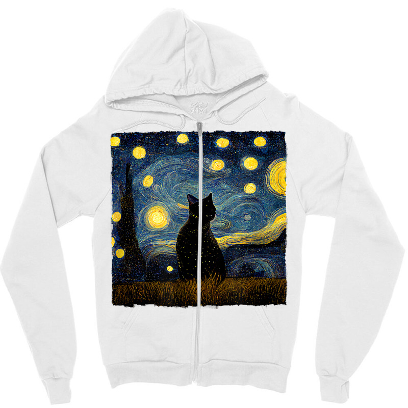 Cats Starry Night Painterly Aesthetic T Shirt Zipper Hoodie by annien | Artistshot