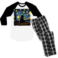 Cats Starry Night Painterly Aesthetic T Shirt Men's 3/4 Sleeve Pajama Set | Artistshot