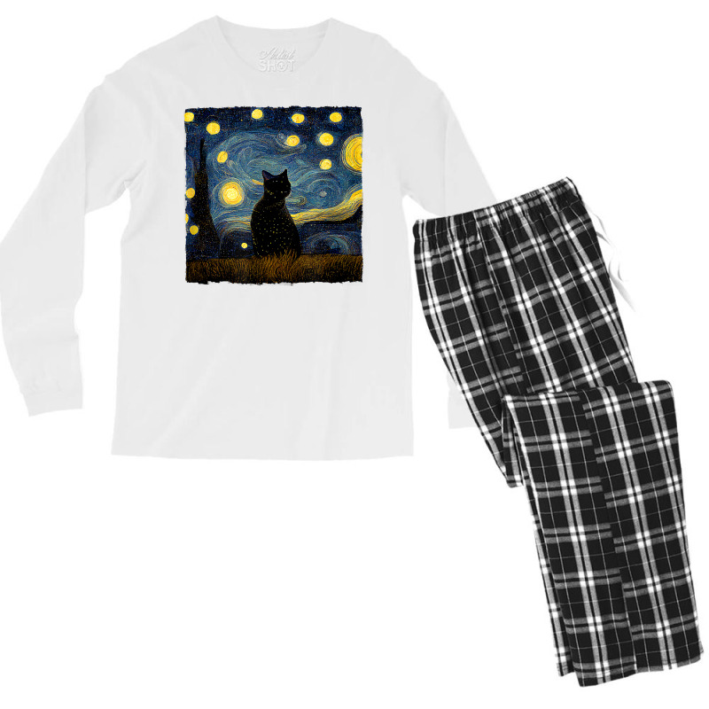 Cats Starry Night Painterly Aesthetic T Shirt Men's Long Sleeve Pajama Set by annien | Artistshot