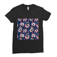 Apple Blossom On Dark Blue Ladies Fitted T-shirt | Artistshot