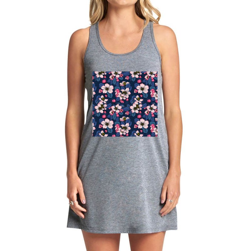 Apple Blossom On Dark Blue Tank Dress by dealgummy642 | Artistshot