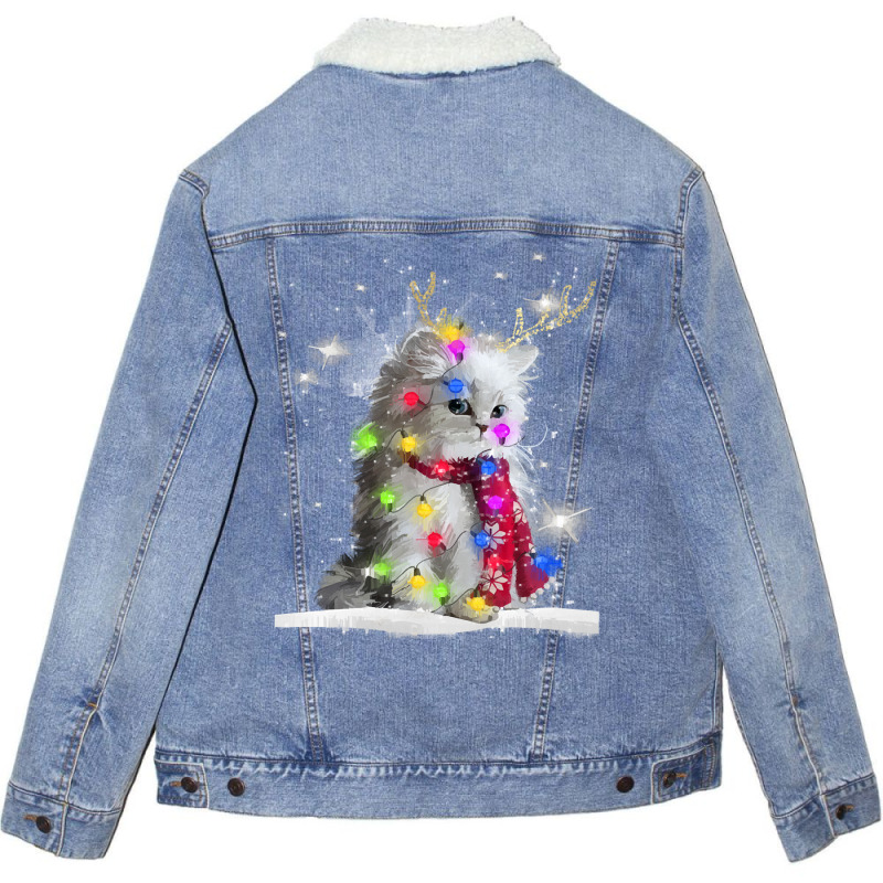 Christmas Cat Cute Baby Cat Christmas Unisex Sherpa-lined Denim Jacket | Artistshot