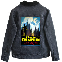 Charlie Chaplin, City Lights, 1931 Theatrical Release Poster Classic S Unisex Sherpa-lined Denim Jacket | Artistshot