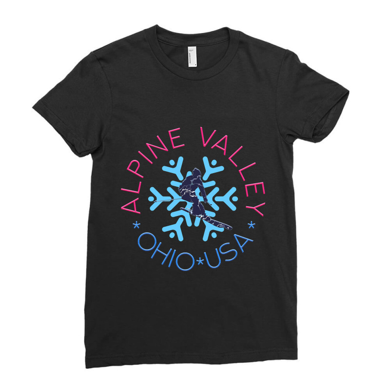 Alpine Valley, Ohio - Man Skier, Blue Snowflake Ladies Fitted T-Shirt by mysofiazo | Artistshot