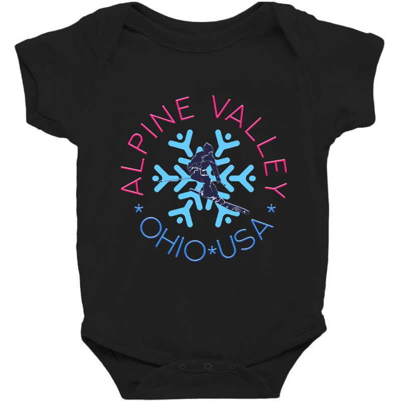 Alpine Valley, Ohio - Man Skier, Blue Snowflake Baby Bodysuit | Artistshot