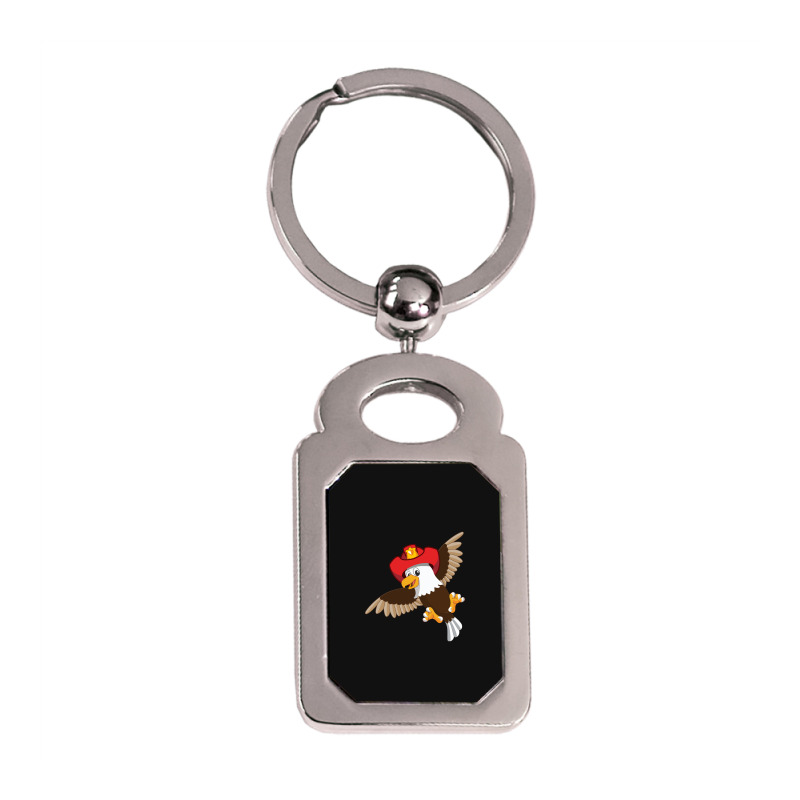 American Bald Eagle Chibi Anime Firefighter Silver Rectangle Keychain | Artistshot