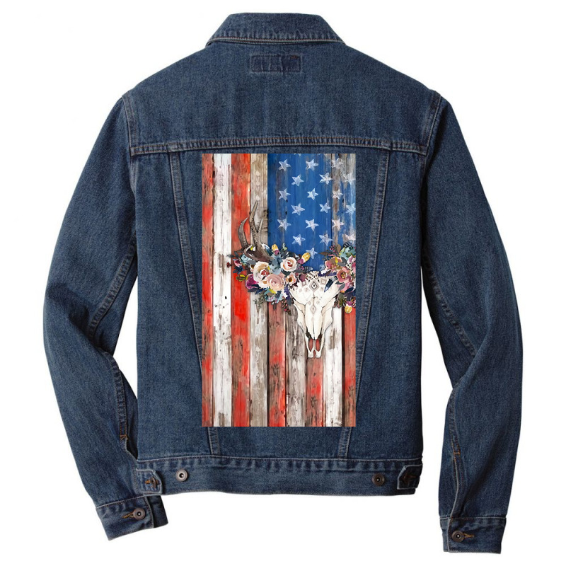 American Flag Aztec Bull Skull Cowgirl Rodeo Boho Girl Men Denim Jacket by mysofiazo | Artistshot