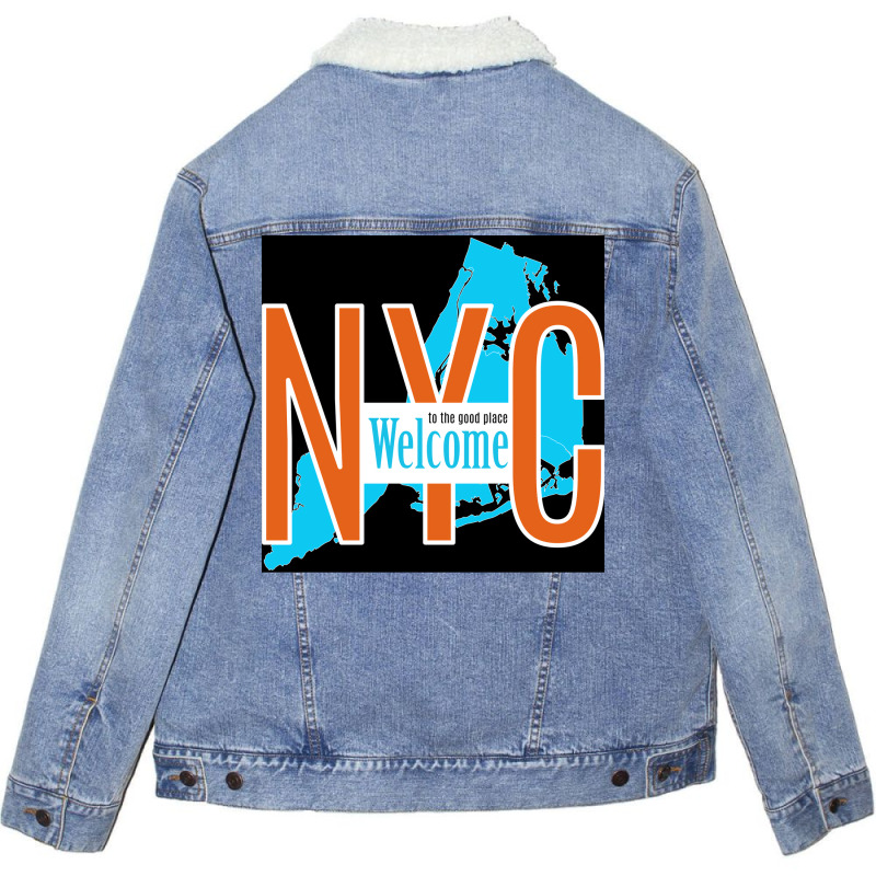 Welcome To The Good Place New York Poster Green Unisex Sherpa-lined Denim Jacket | Artistshot