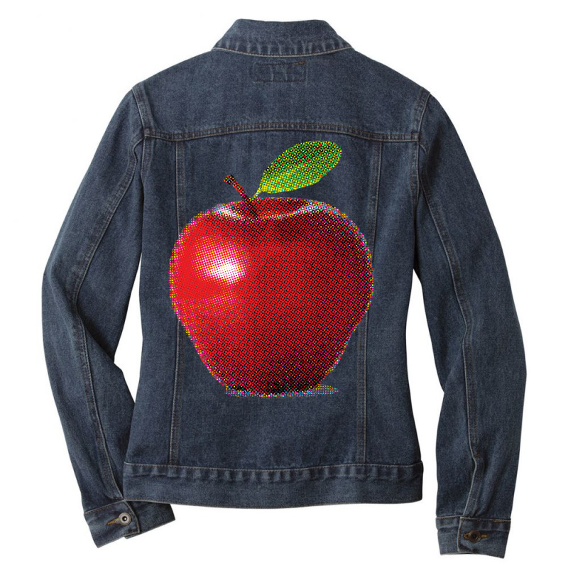 Apple Halftone Ladies Denim Jacket by dealgummy642 | Artistshot