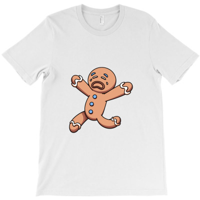 Crying Scared Running Gingerbread Man Cartoon T-shirt Designed By Marinadira