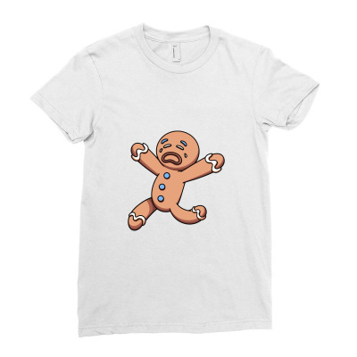 Crying Scared Running Gingerbread Man Cartoon Ladies Fitted T-shirt Designed By Marinadira