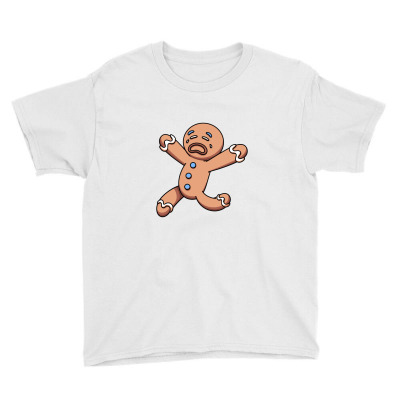 Crying Scared Running Gingerbread Man Cartoon Youth Tee Designed By Marinadira