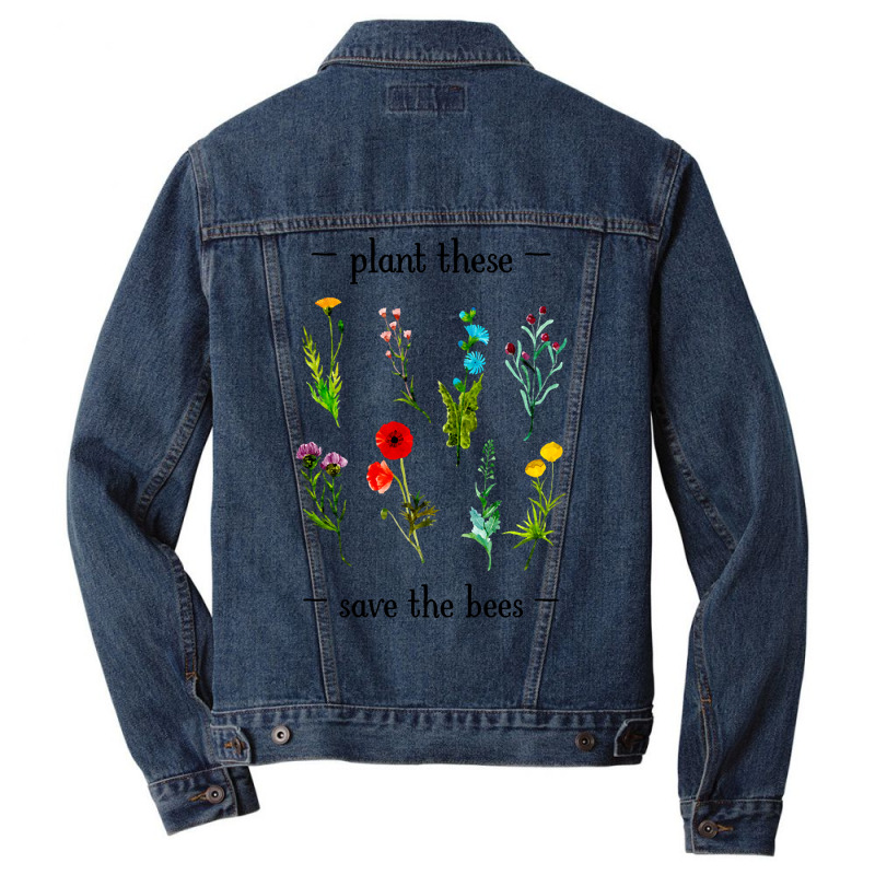 Hot Trend Plant These Save The Bees (watercolor Wildflowers) Men Denim Jacket by Jankonen637 | Artistshot