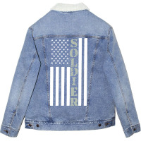 American Usa Flag Soldier For Veterans Unisex Sherpa-lined Denim Jacket | Artistshot