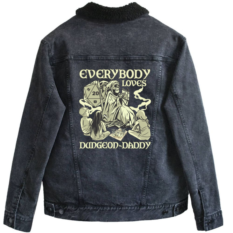 Rpg Gamer Dungeon Daddy D20 Dice Pen And Paper Board Game Unisex Sherpa-lined Denim Jacket | Artistshot