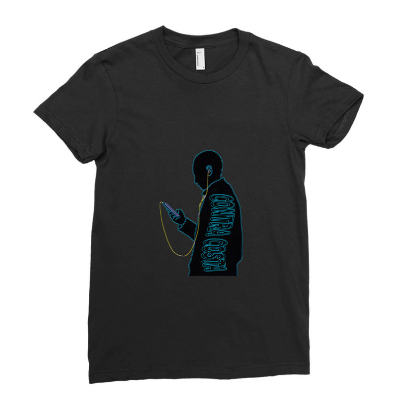 A Man With Earphone Silhouette Contra Costa California Ladies Fitted T-Shirt by cissouOrshi | Artistshot