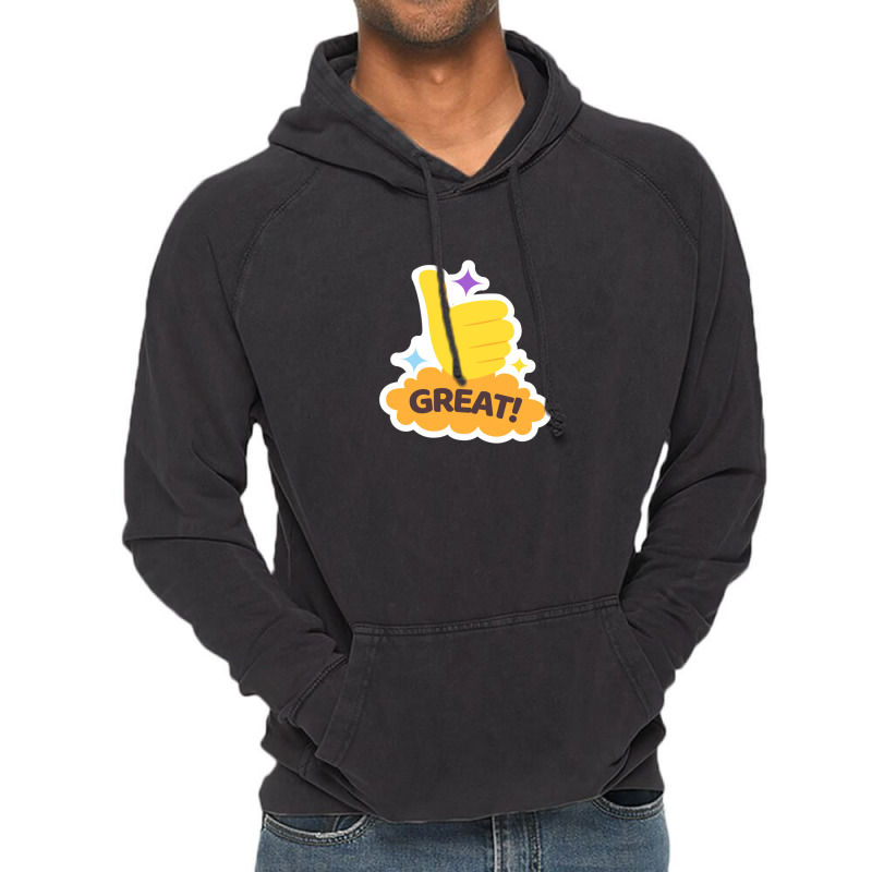 Great ! Word Great And Yellow Hand With Thumb Up. Colorful Illustratio Vintage Hoodie | Artistshot