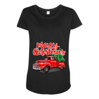 Funny Vintage Merry Christmas Tree Red Wagon Truck Outfit Long Sleeve Maternity Scoop Neck T-shirt | Artistshot