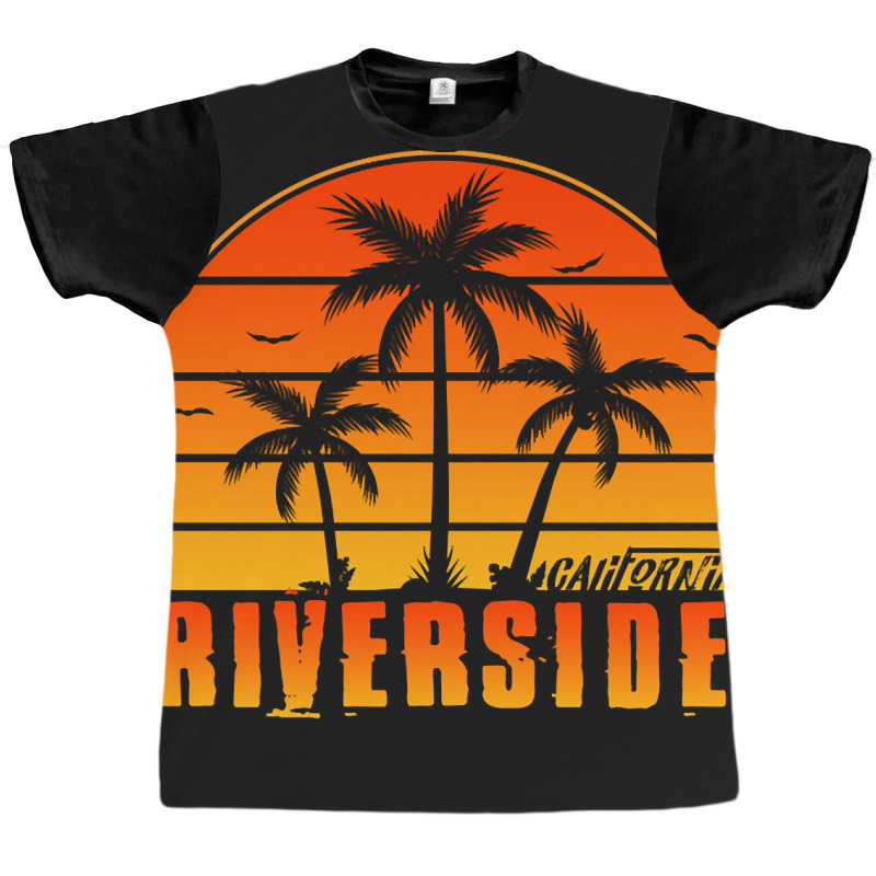 Limited Edition Vintage Riverside California Sunset Palm Tree Style Tr Graphic T-shirt by greggjvandervor | Artistshot