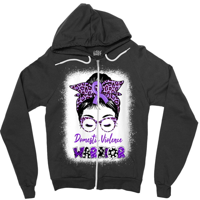 Womens Domestic Violence Awareness Warrior Purple Messy Bun V Neck T S Zipper Hoodie | Artistshot