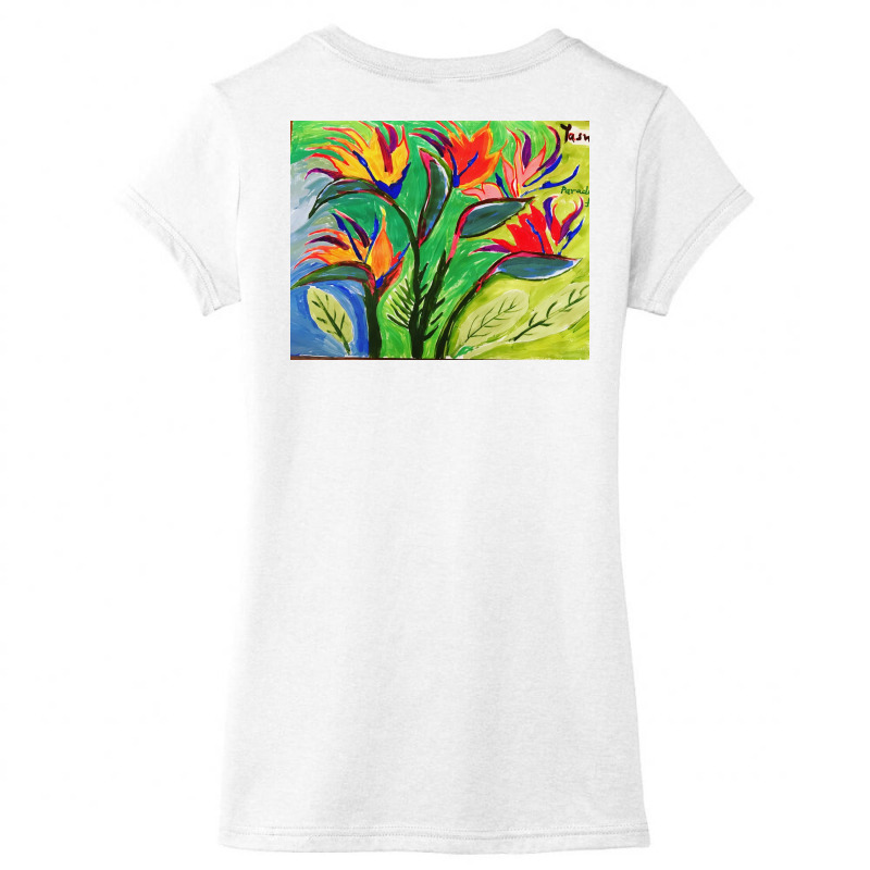 Paradise Flowers Acrylic Painting Women's V-Neck T-Shirt by Angelysmina | Artistshot