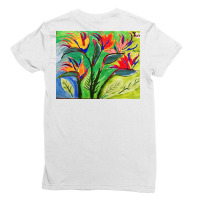 Paradise Flowers Acrylic Painting Ladies Fitted T-shirt | Artistshot