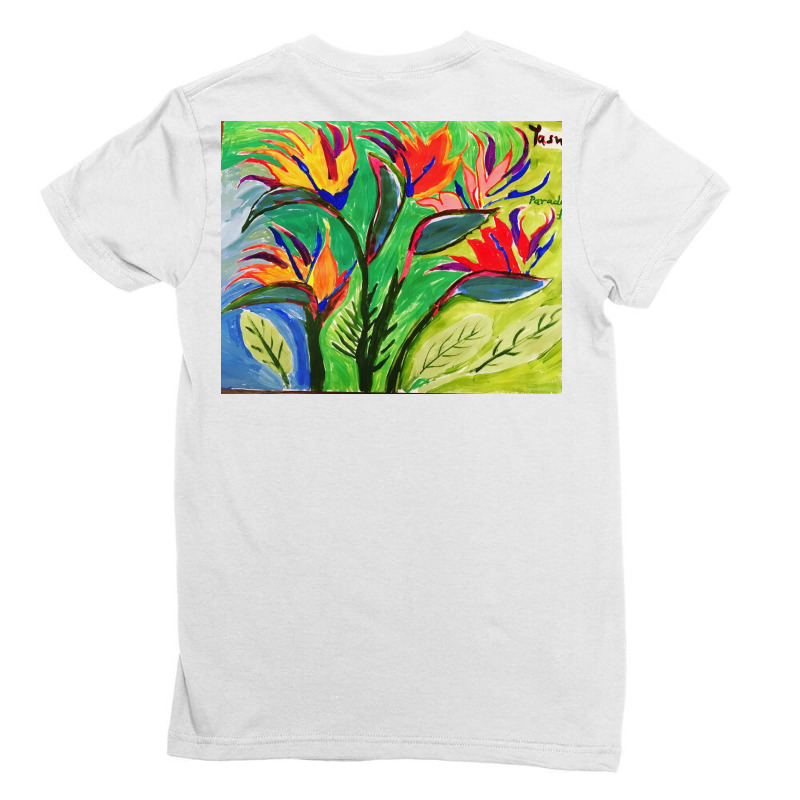 Paradise Flowers Acrylic Painting Ladies Fitted T-Shirt by Angelysmina | Artistshot