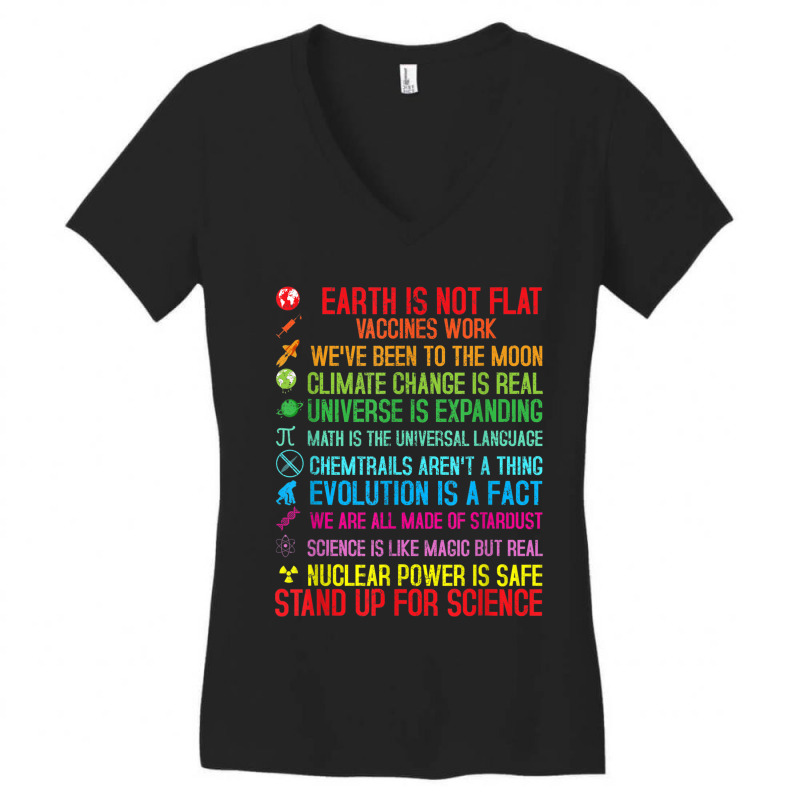 Earth Is Not Flat Vaccines Work Climate Change Science Women's V-Neck T-Shirt by CoreyMartinPeters | Artistshot