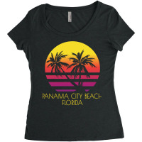 Panama City Beach Florida Vintage Tropical Sunset Palm Nature Funny Women's Triblend Scoop T-shirt | Artistshot