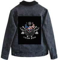 American Viking With Skull Helmet And Runes  70s Girl Unisex Sherpa-lined Denim Jacket | Artistshot