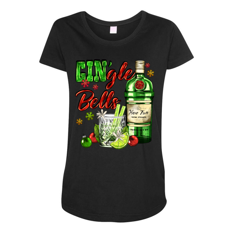 Gin`gle Bells With Bottle And Cocktail Maternity Scoop Neck T-shirt by AdoDesignShop | Artistshot