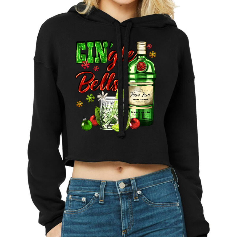 Gin`gle Bells With Bottle And Cocktail Cropped Hoodie by AdoDesignShop | Artistshot