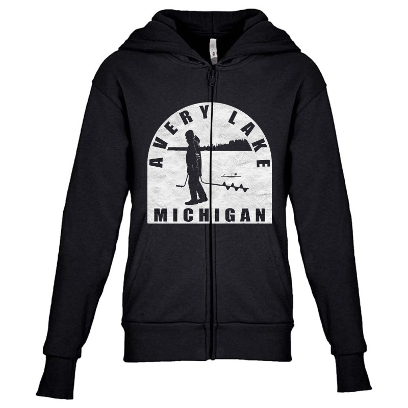 Avery Lake Ice Fishing Michigan Youth Zipper Hoodie by fencingderby989 | Artistshot